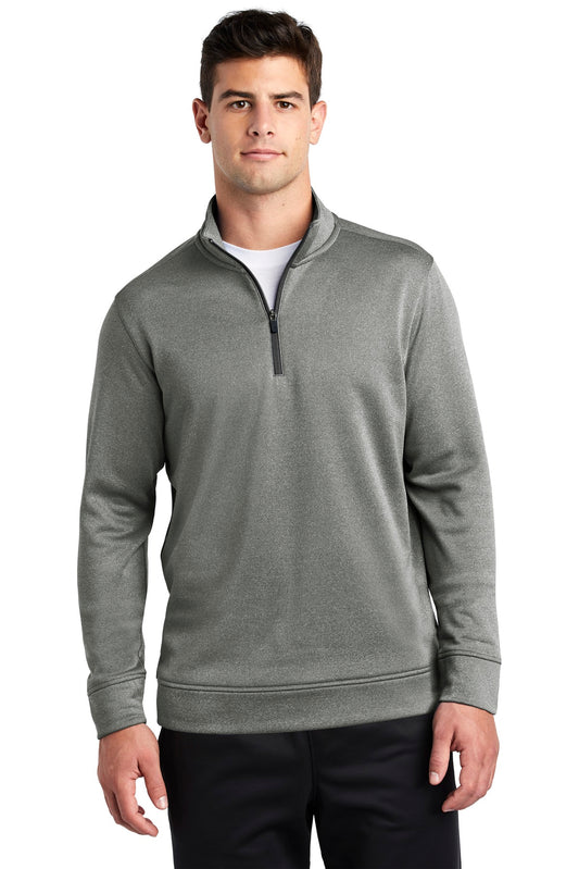 Front View of Black Hthr Sport-Tek PosiCharge Sport-Wick Heather Fleece 1/4-Zip Pullover. ST263