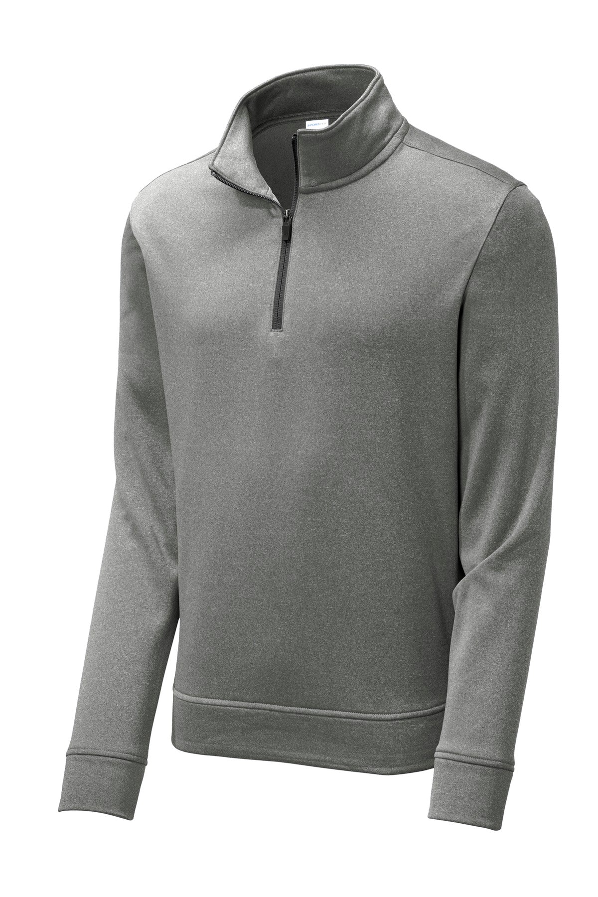 Front View of Black Hthr Sport-Tek PosiCharge Sport-Wick Heather Fleece 1/4-Zip Pullover. ST263