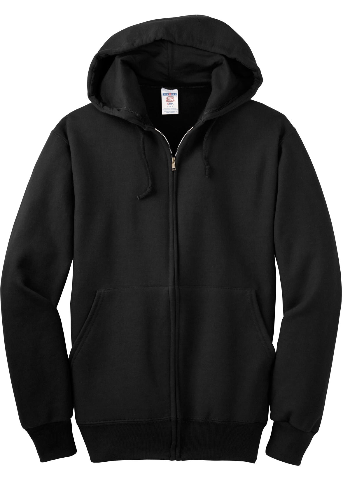 Front View of Black Jerzees Super Sweats NuBlend - Full-Zip Hooded Sweatshirt. 4999M