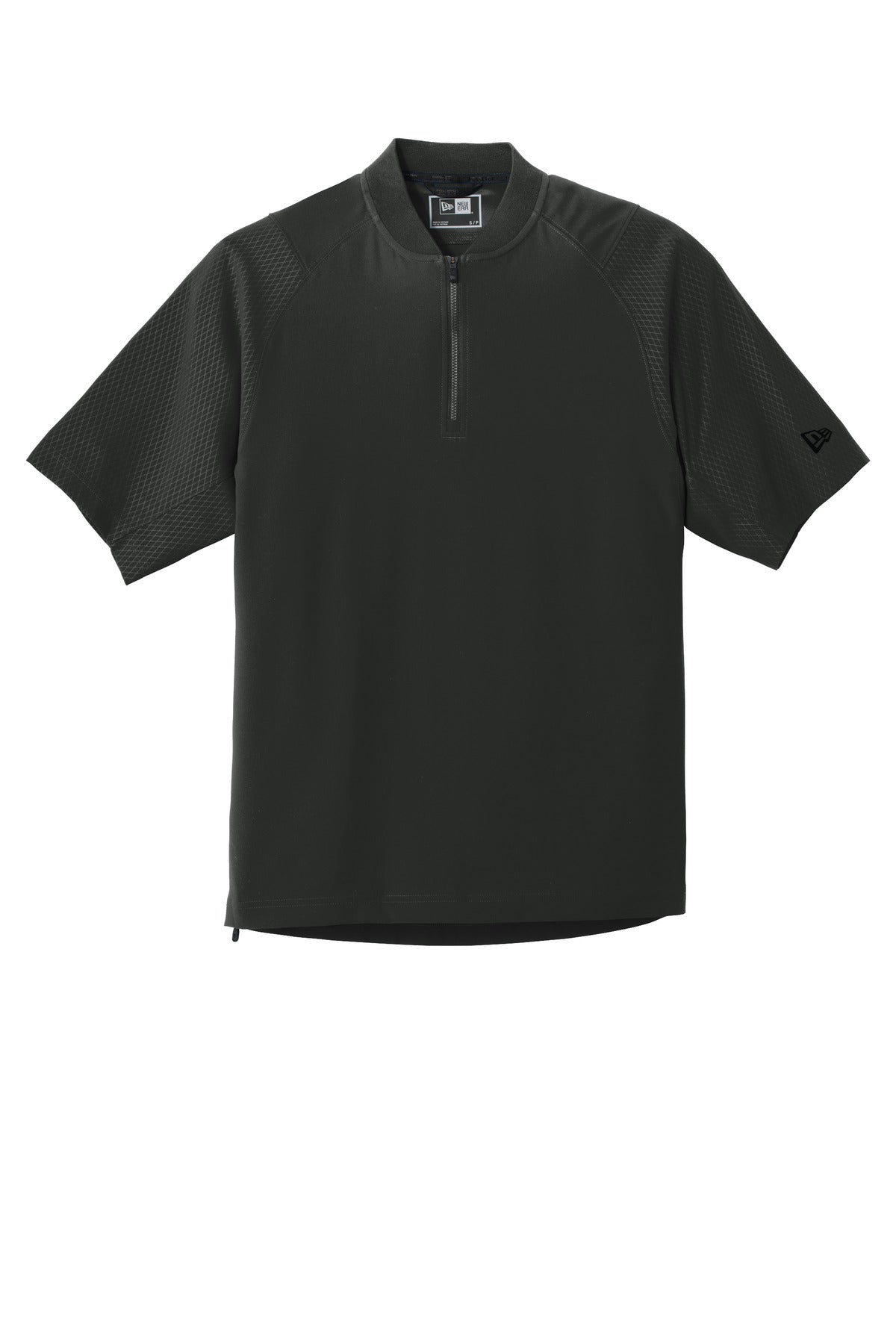 Front View of Black New Era Cage Short Sleeve 1/4-Zip Jacket. NEA600