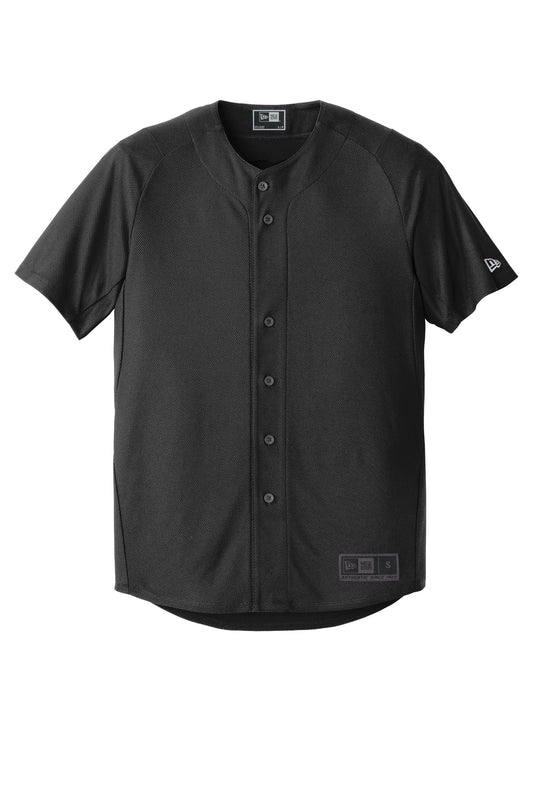 Front View of Black New Era Diamond Era Full-Button Jersey. NEA220