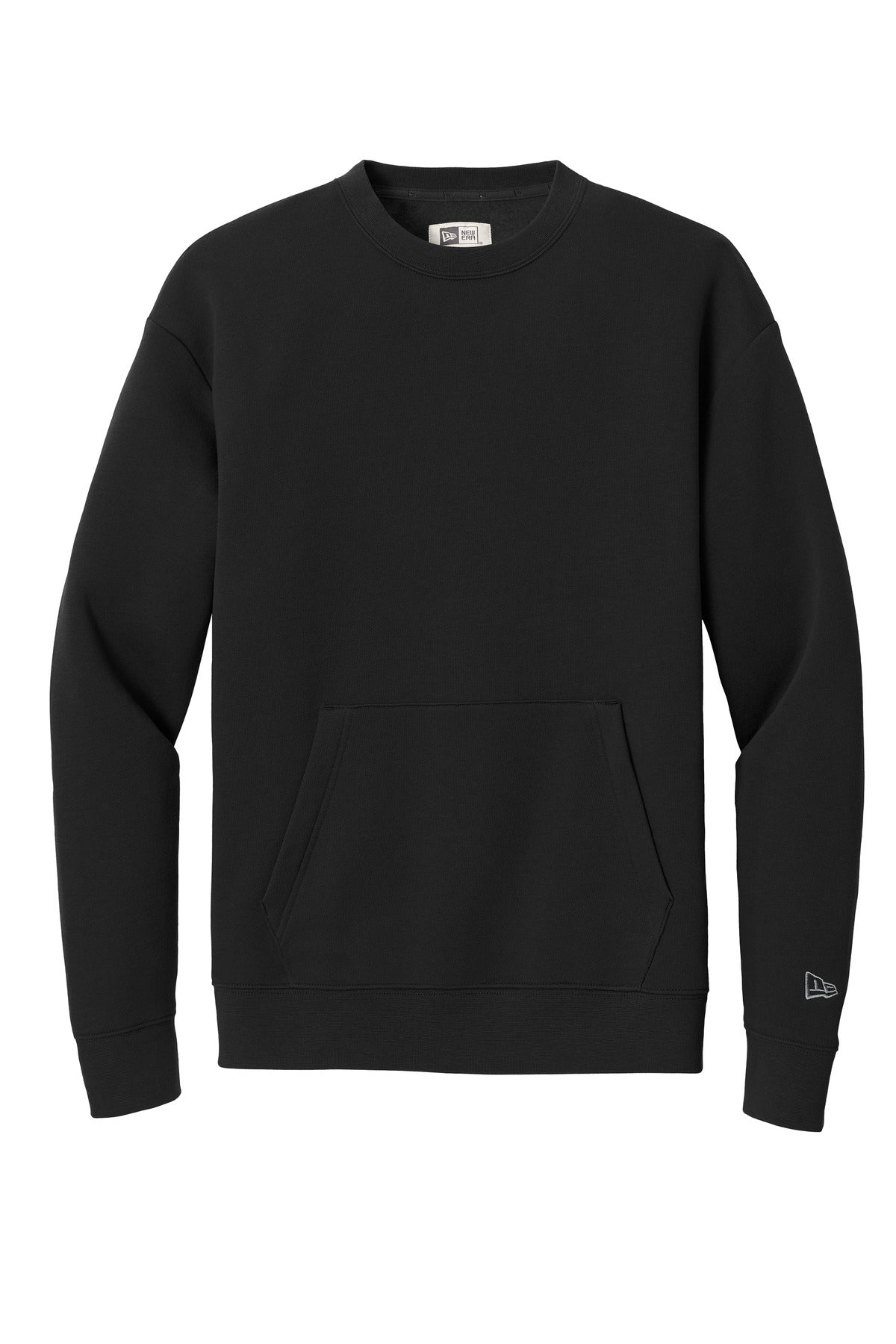 Front View of Black New Era Heritage Fleece Pocket Crew NEA527