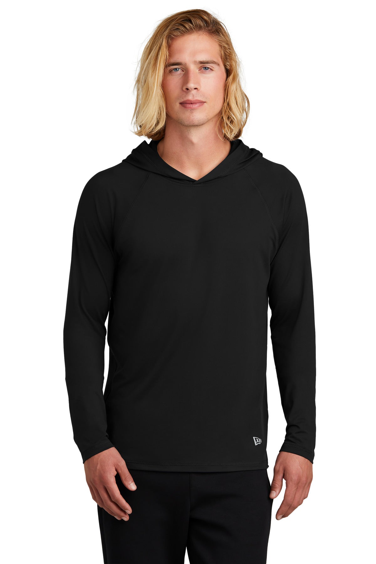 Front View of Black New Era Power Long Sleeve Hoodie NEA229