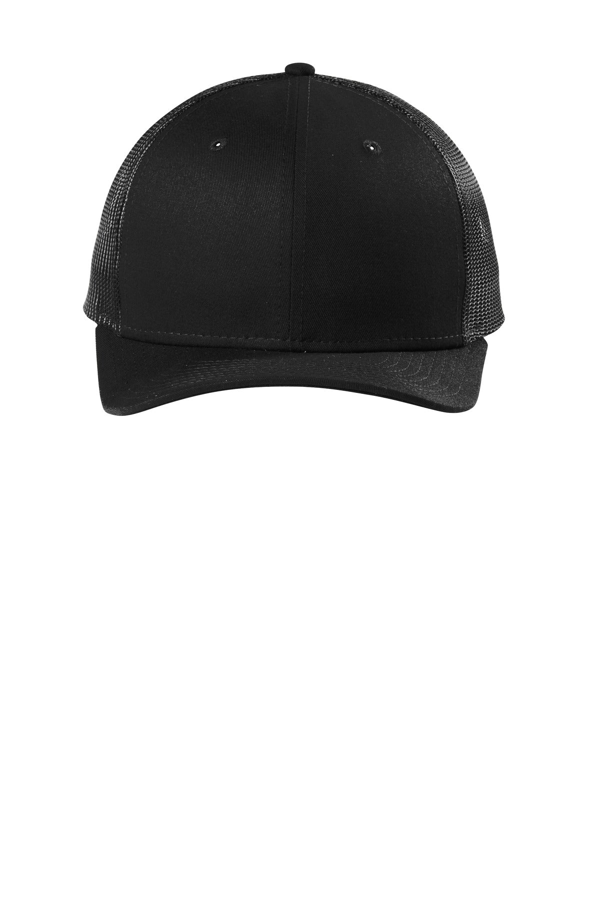 Front View of Black New Era Snapback Low Profile Trucker Cap NE207