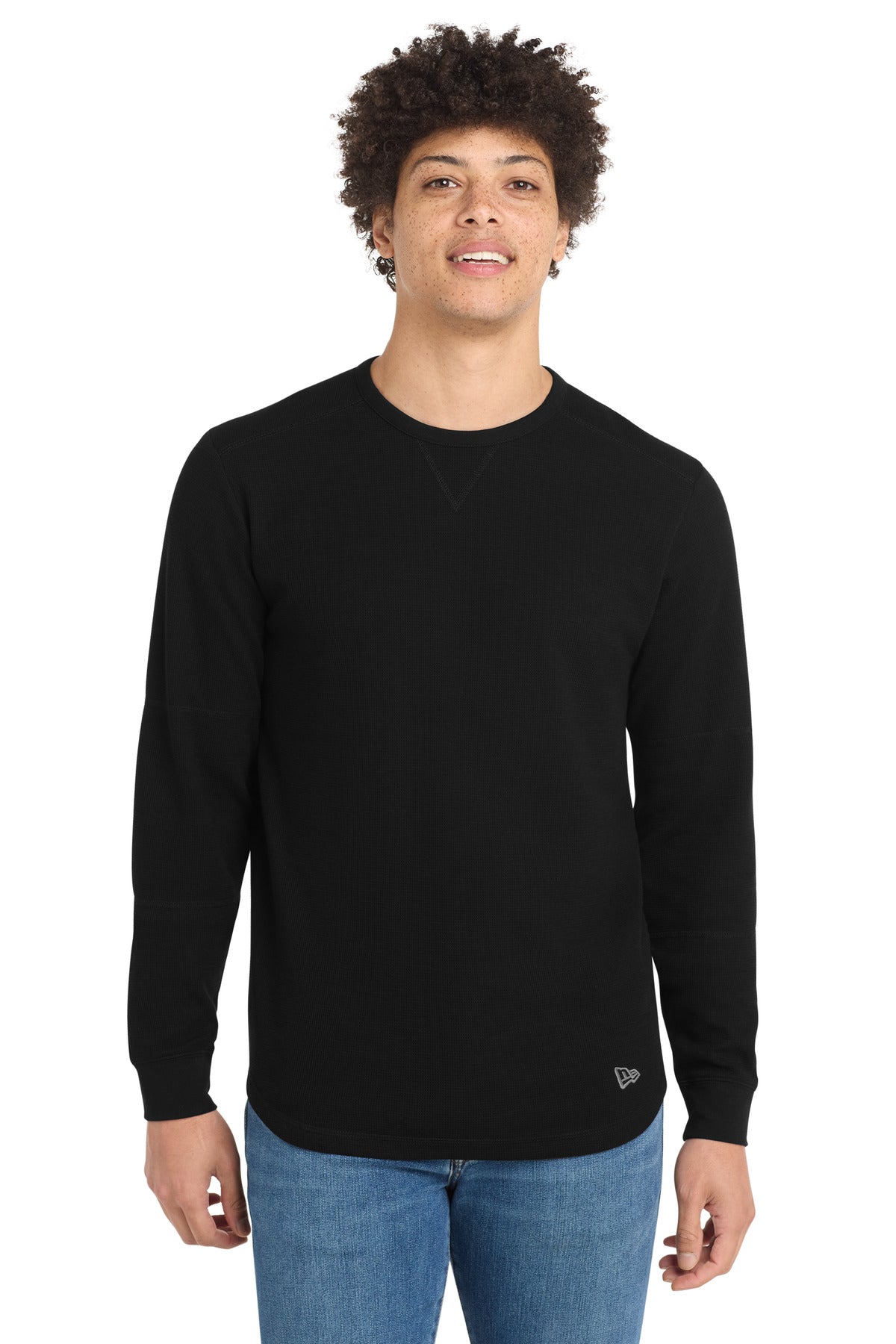 Front View of Black New Era Thermal Long Sleeve NEA140