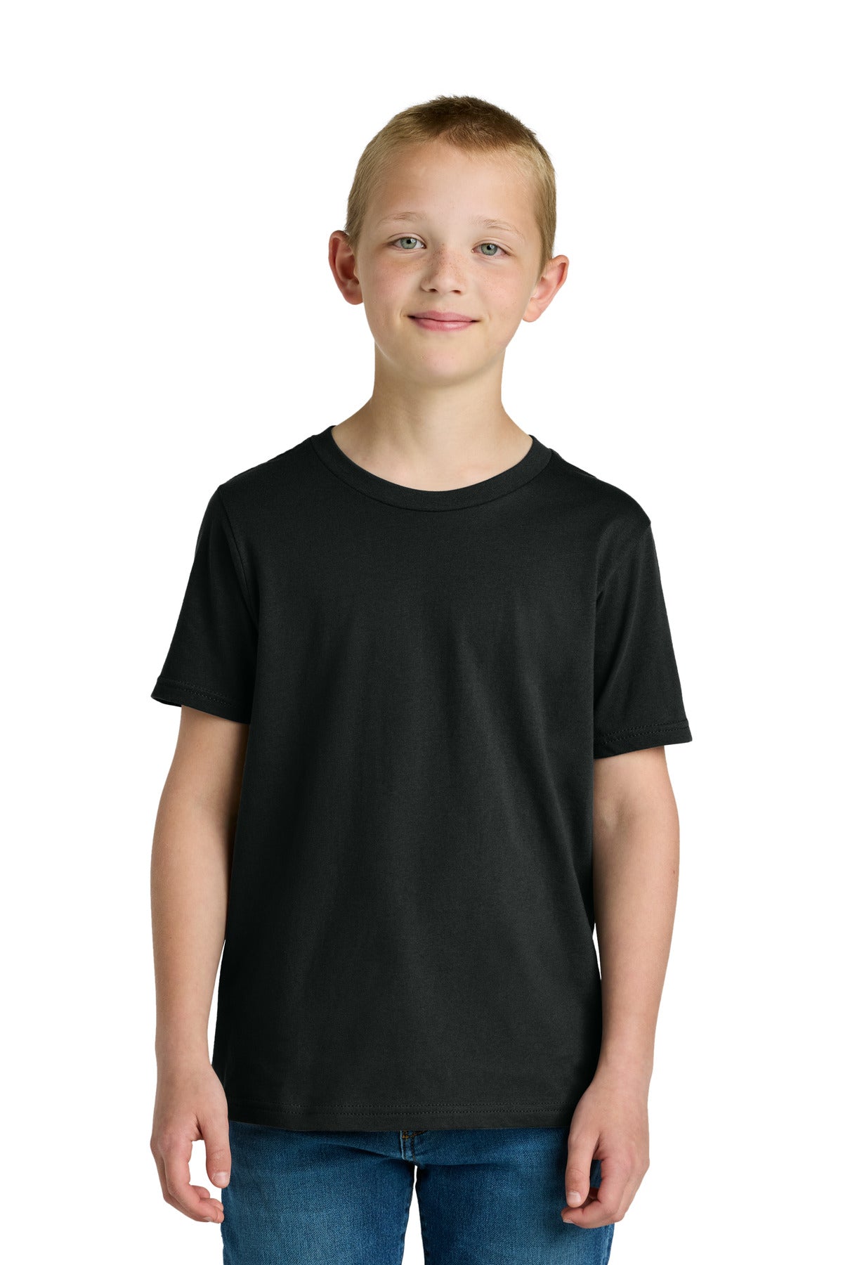 Front View of Black Next Level Apparel Youth Cotton Tee NL3310