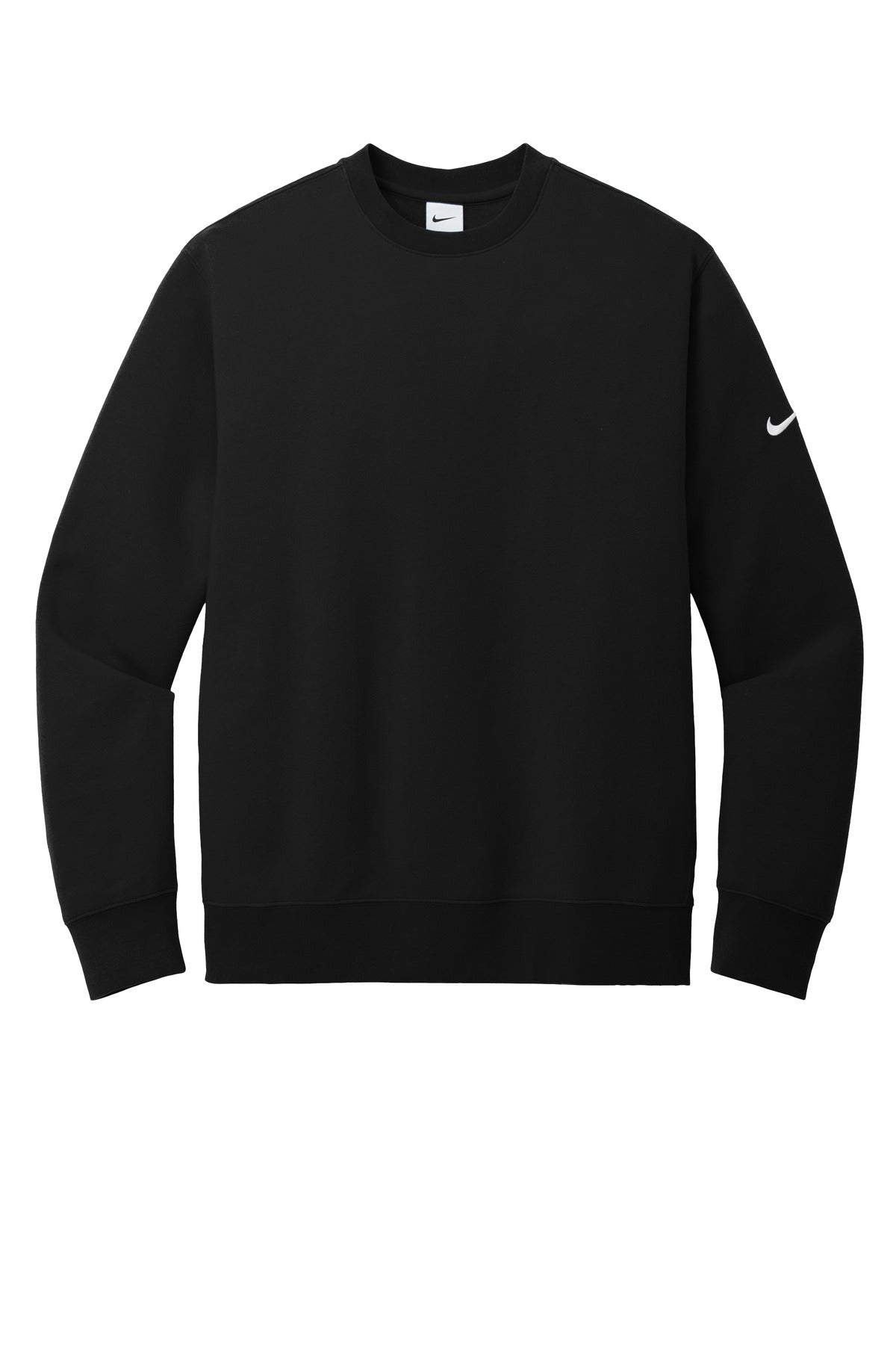 Front View of Black Nike Club Fleece Sleeve Swoosh Crew NKFD9863