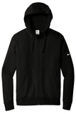 Front View of Black Nike Club Fleece Sleeve Swoosh Full-Zip Hoodie NKDR1513
