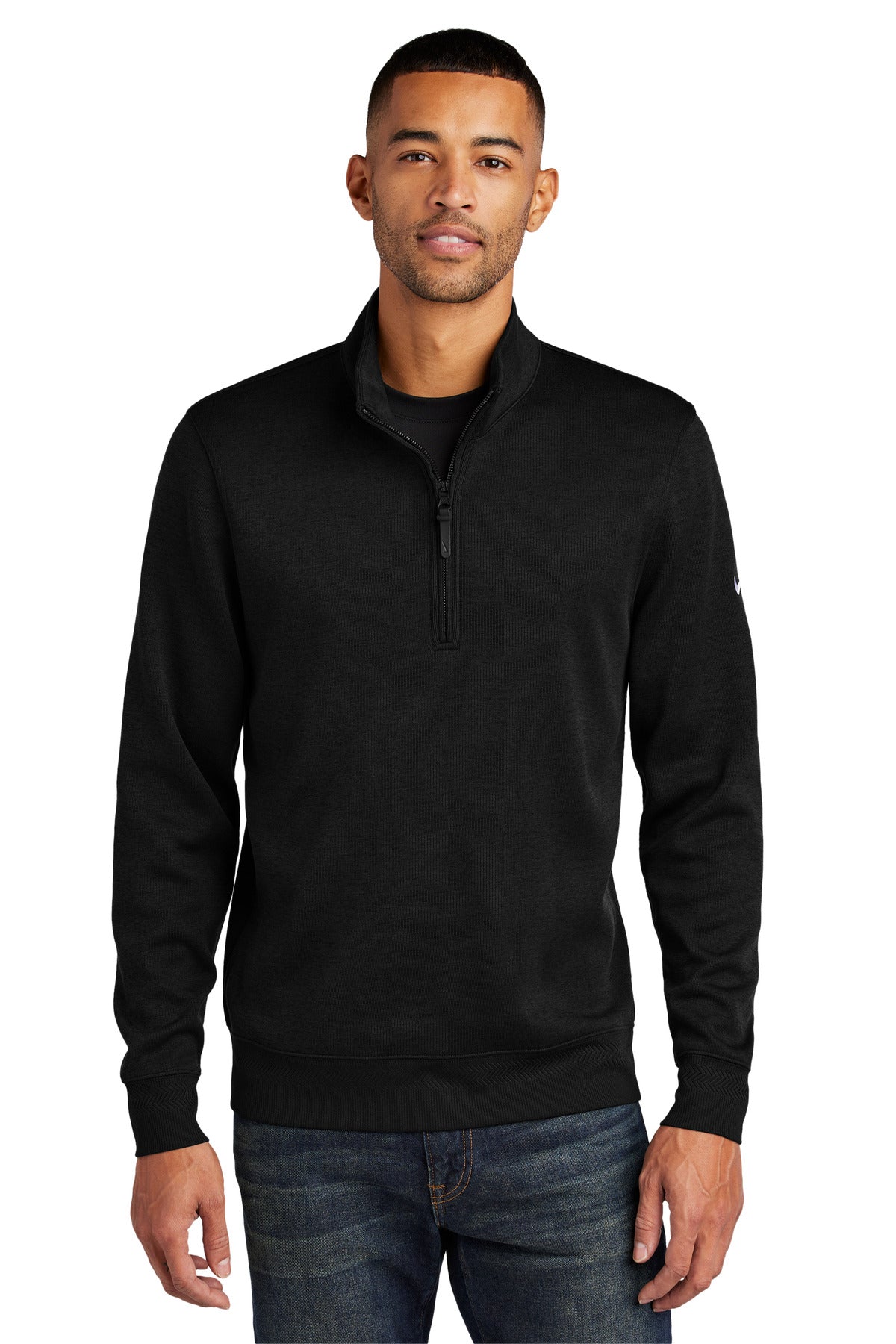 Front View of Black Nike Dri-FIT Corporate 1/2-Zip NKFD9892