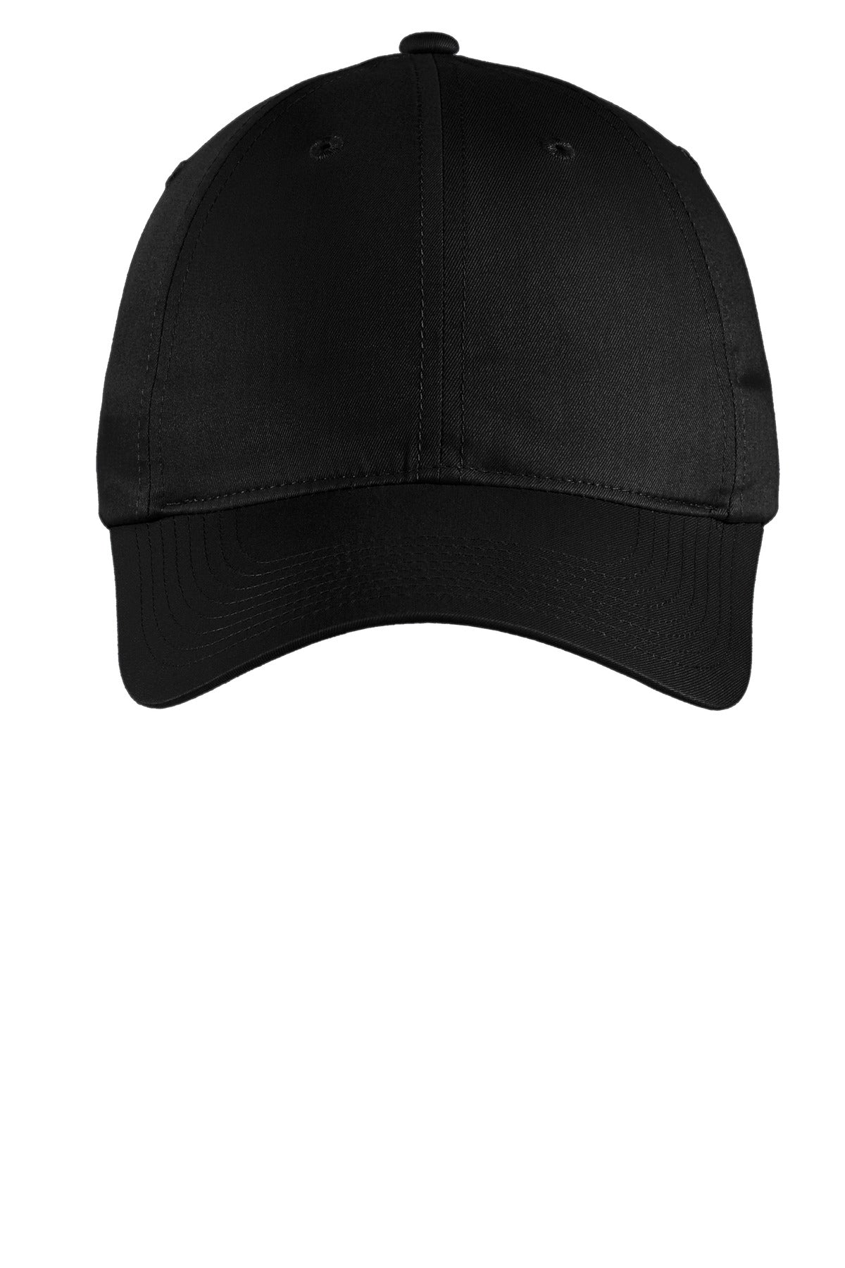 Front View of Black Nike Unstructured Cotton/Poly Twill Cap NKFB6449