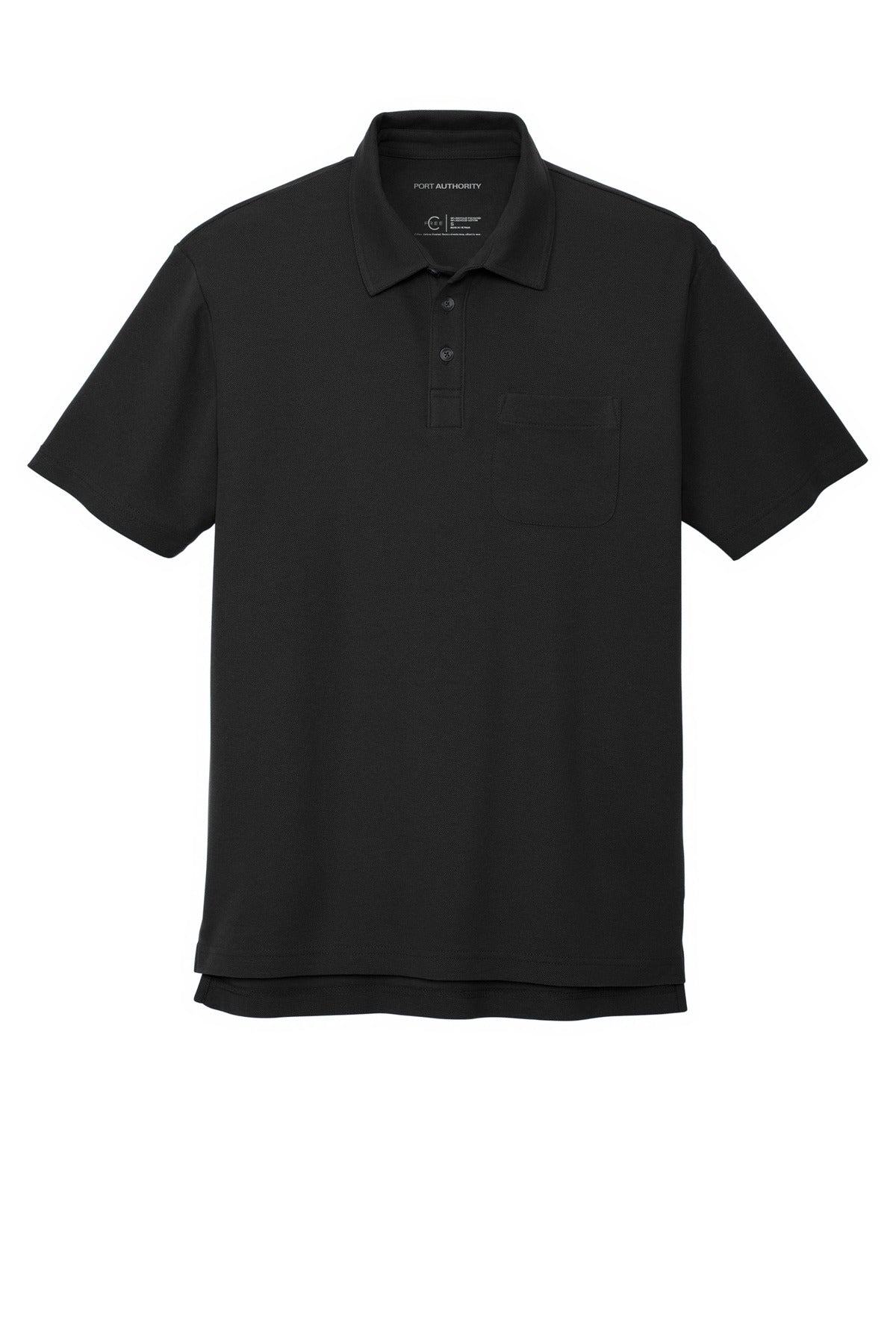 Front View of Black Port Authority C-FREE Cotton Blend Pique Pocket Polo K868
