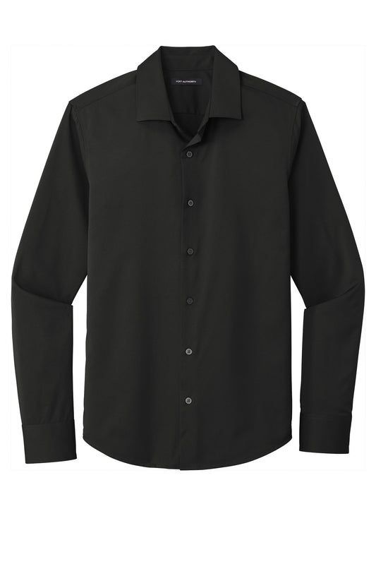 Front View of Black Port Authority City Stretch Shirt W680