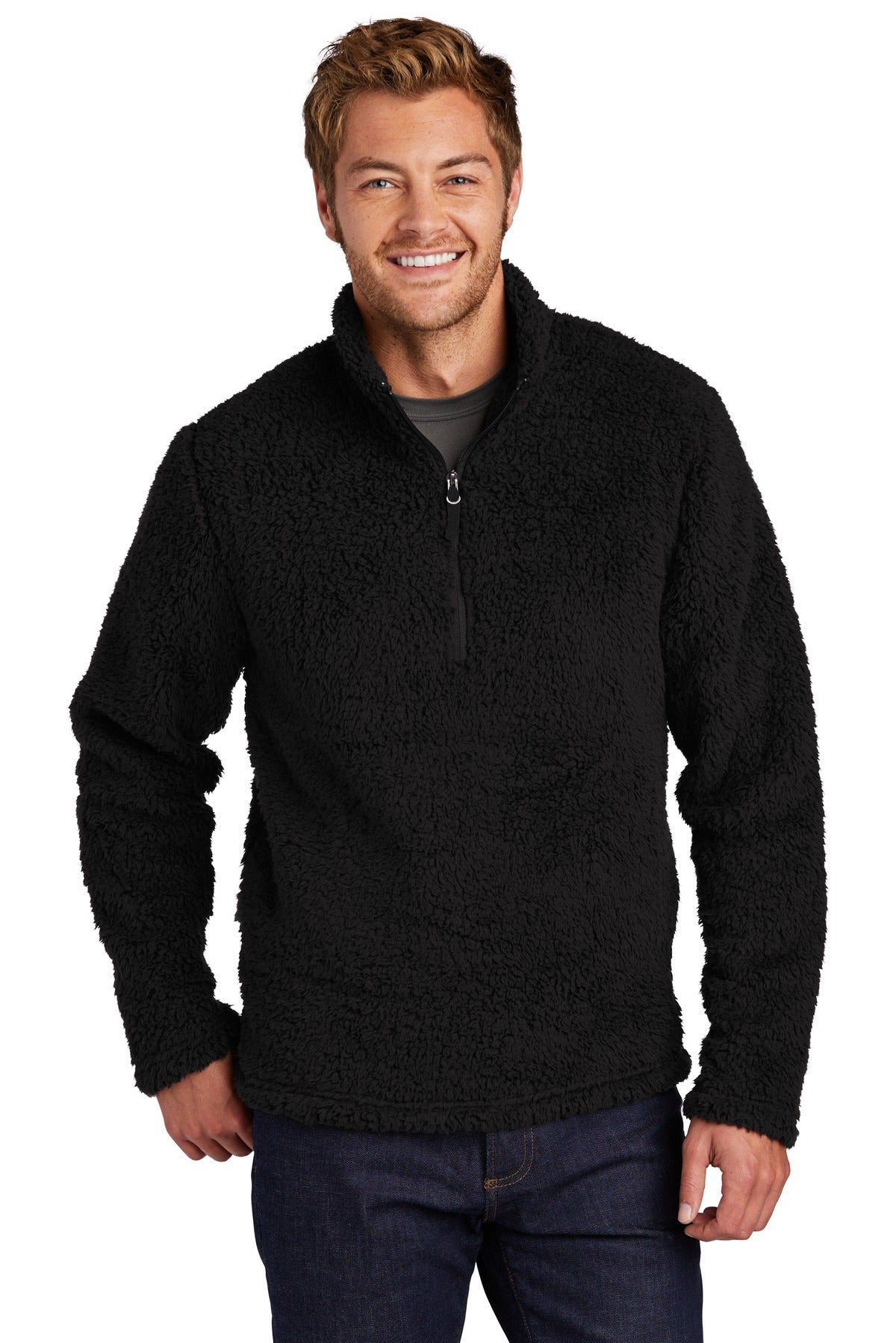 Front View of Black Port Authority Cozy 1/4-Zip Fleece F130