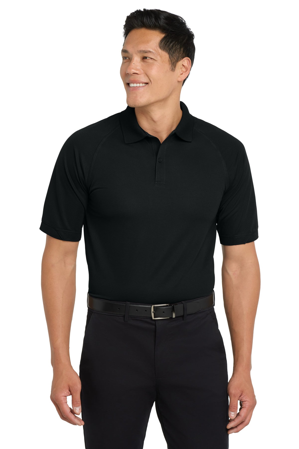 Front View of Black Port Authority Dry Zone Ottoman Polo. K525