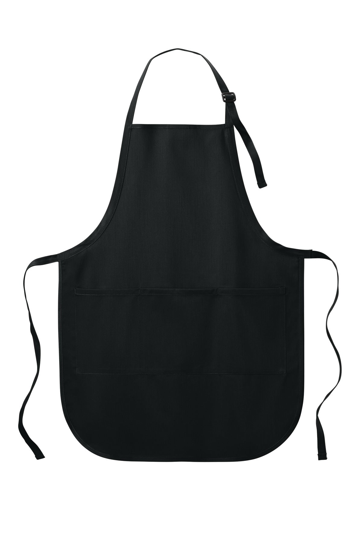 Front View of Black Port Authority Easy Care Full-Length Apron with Stain Release. A703