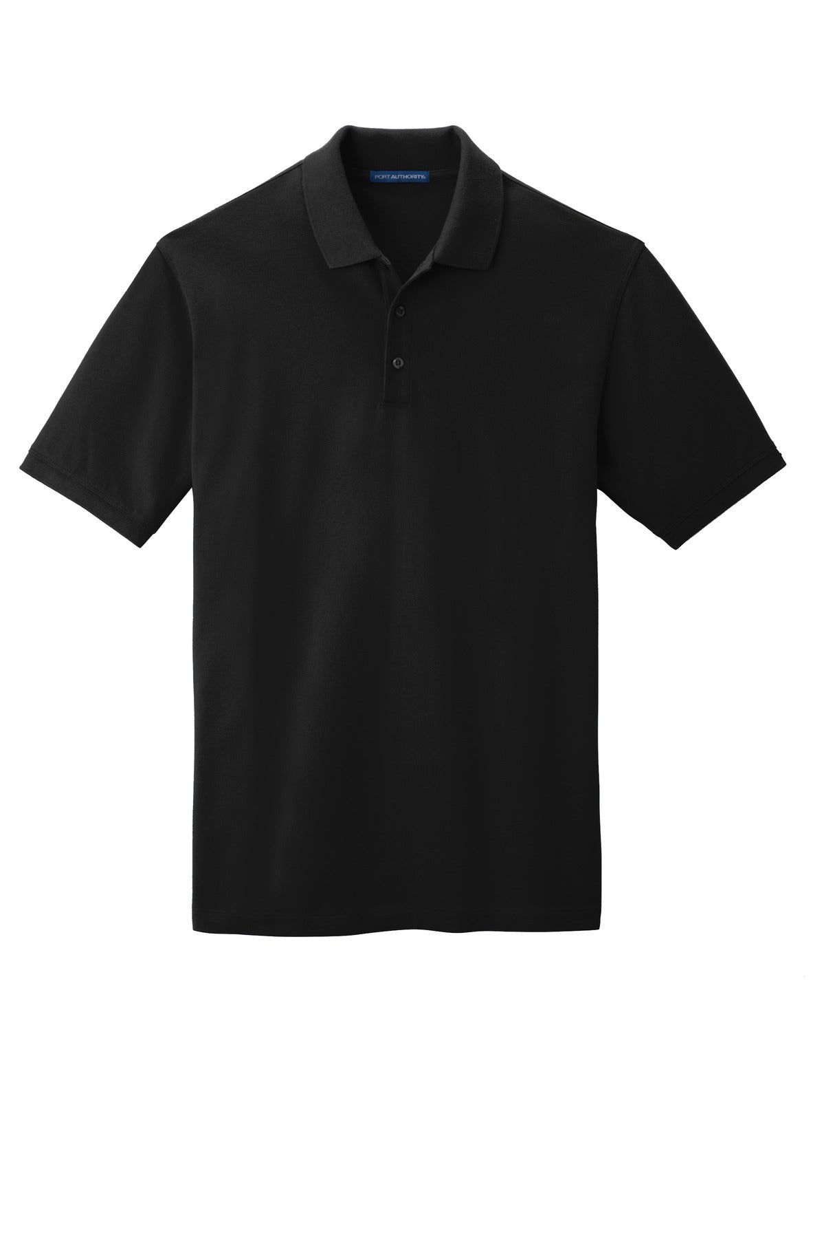 Front View of Black Port Authority EZCotton Polo. K8000