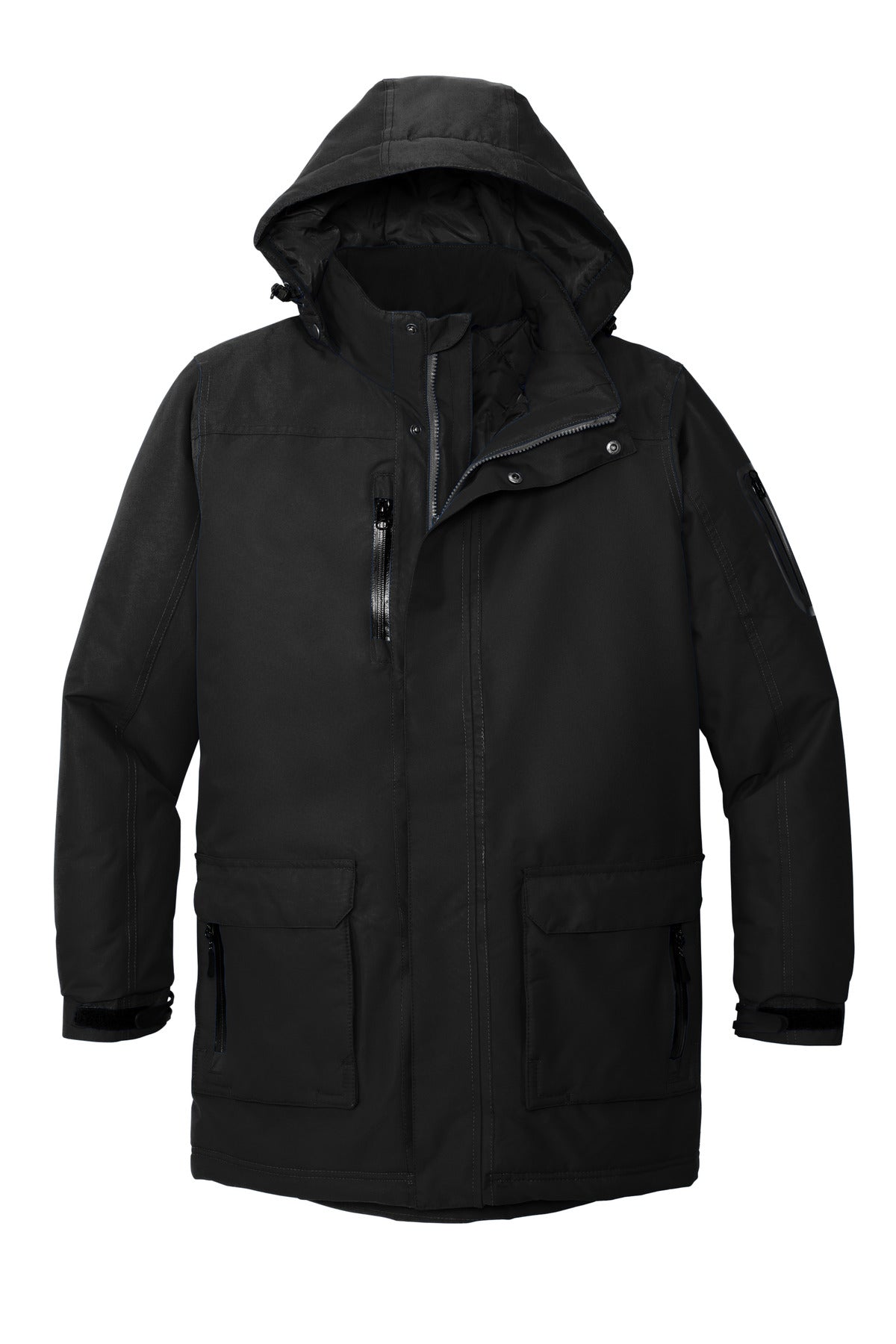 Front View of Black Port Authority Heavyweight Parka. J799