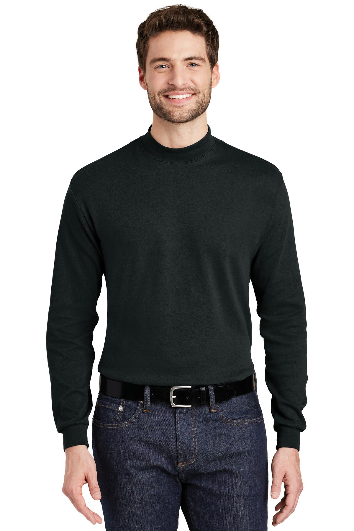 Front View of Black Port Authority Interlock Knit Mock Turtleneck. K321