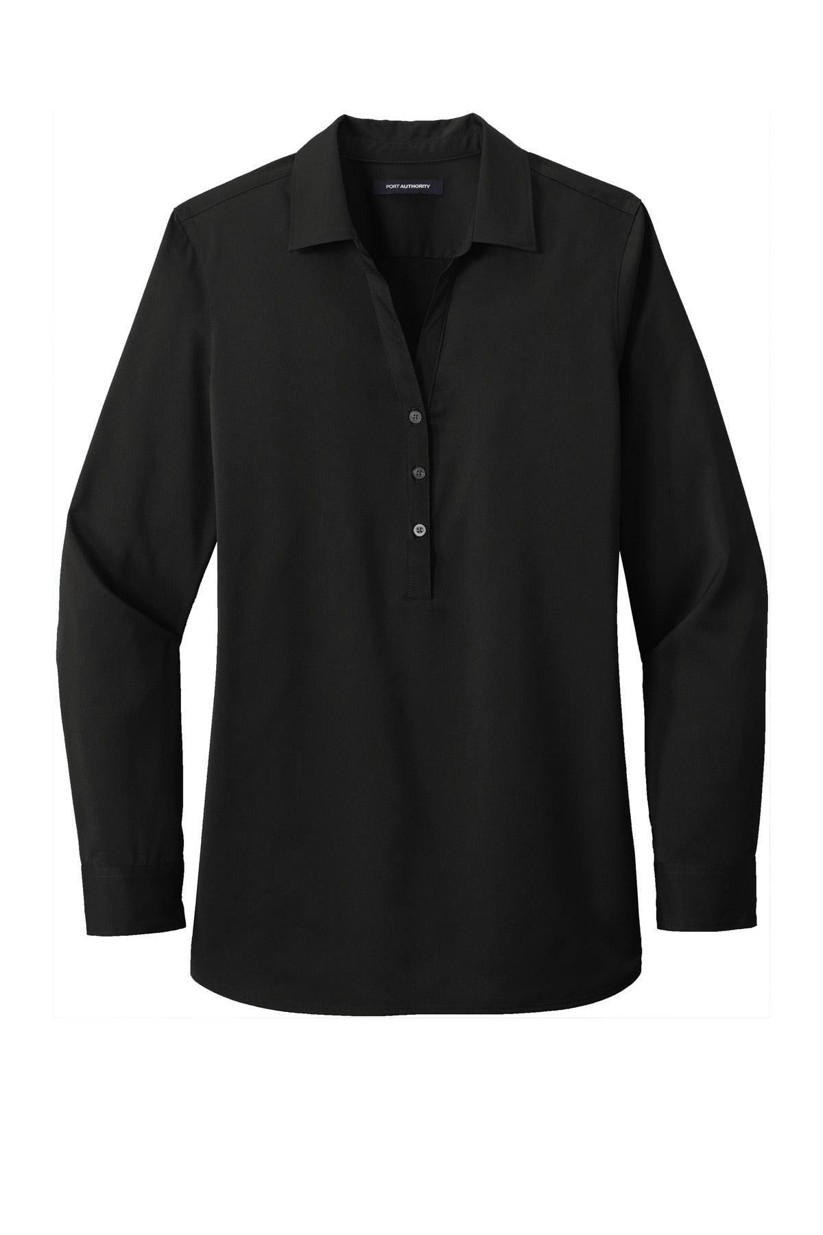 Front View of Black Port Authority Ladies City Stretch Tunic LW680