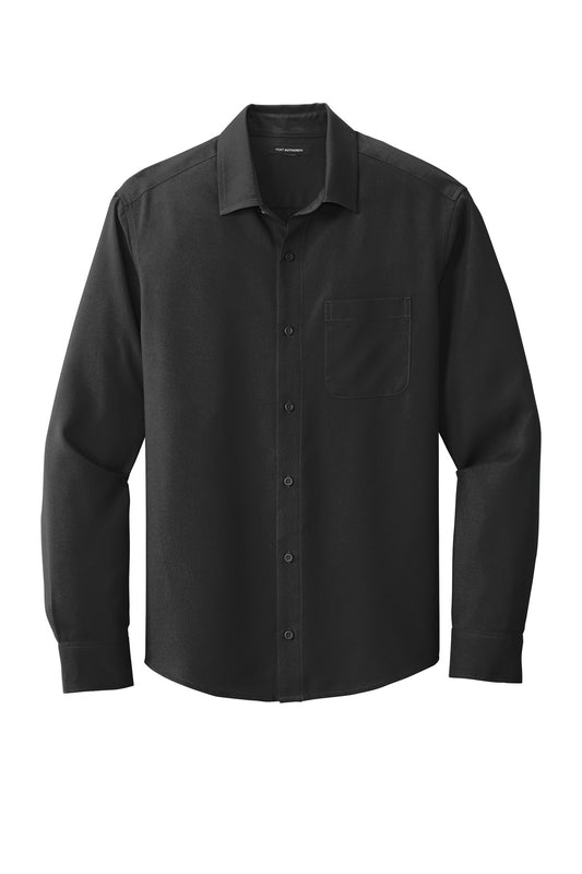 Front View of Black Port Authority Long Sleeve Performance Staff Shirt W401