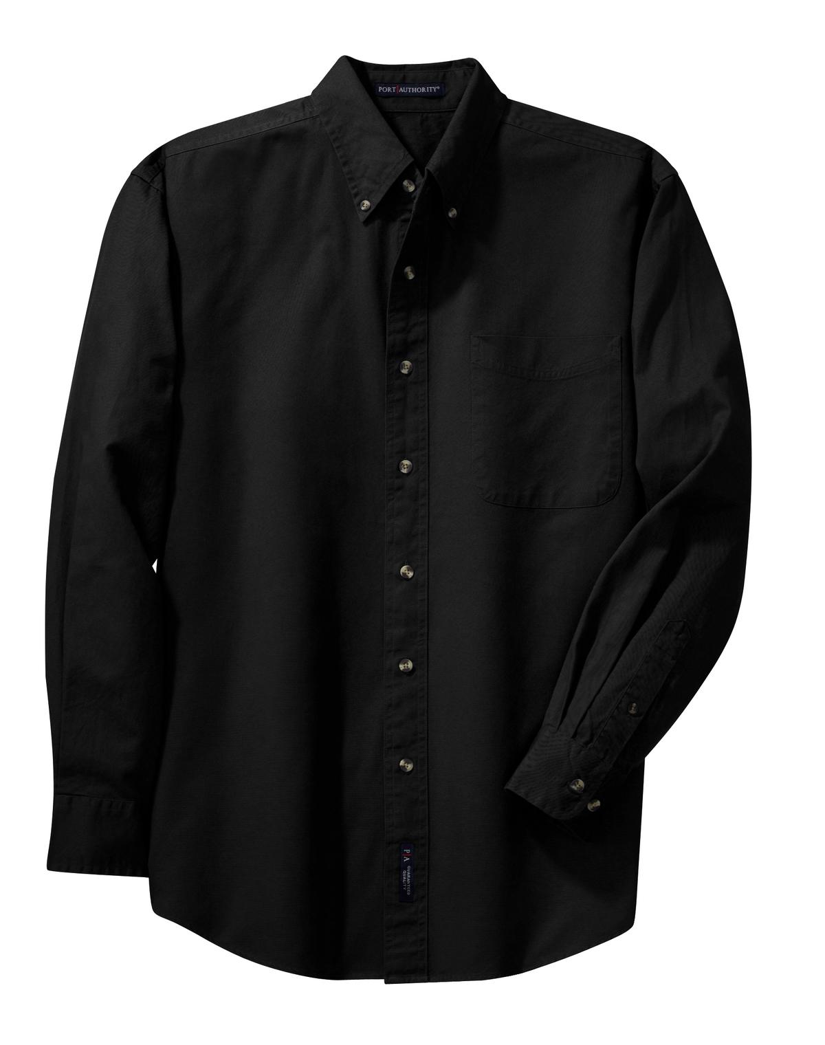 Front View of Black Port Authority Long Sleeve Twill Shirt. S600T