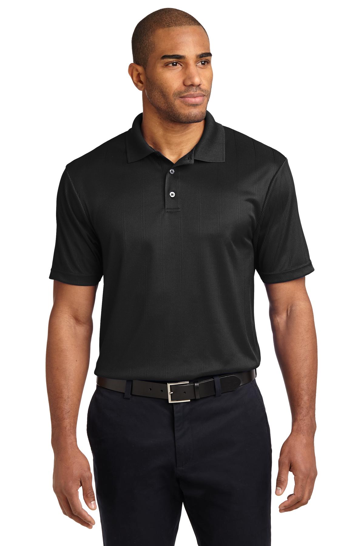 Front View of Black Port Authority Performance Fine Jacquard Polo. K528