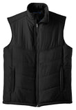 Front View of Black Port Authority Puffy Vest. J709