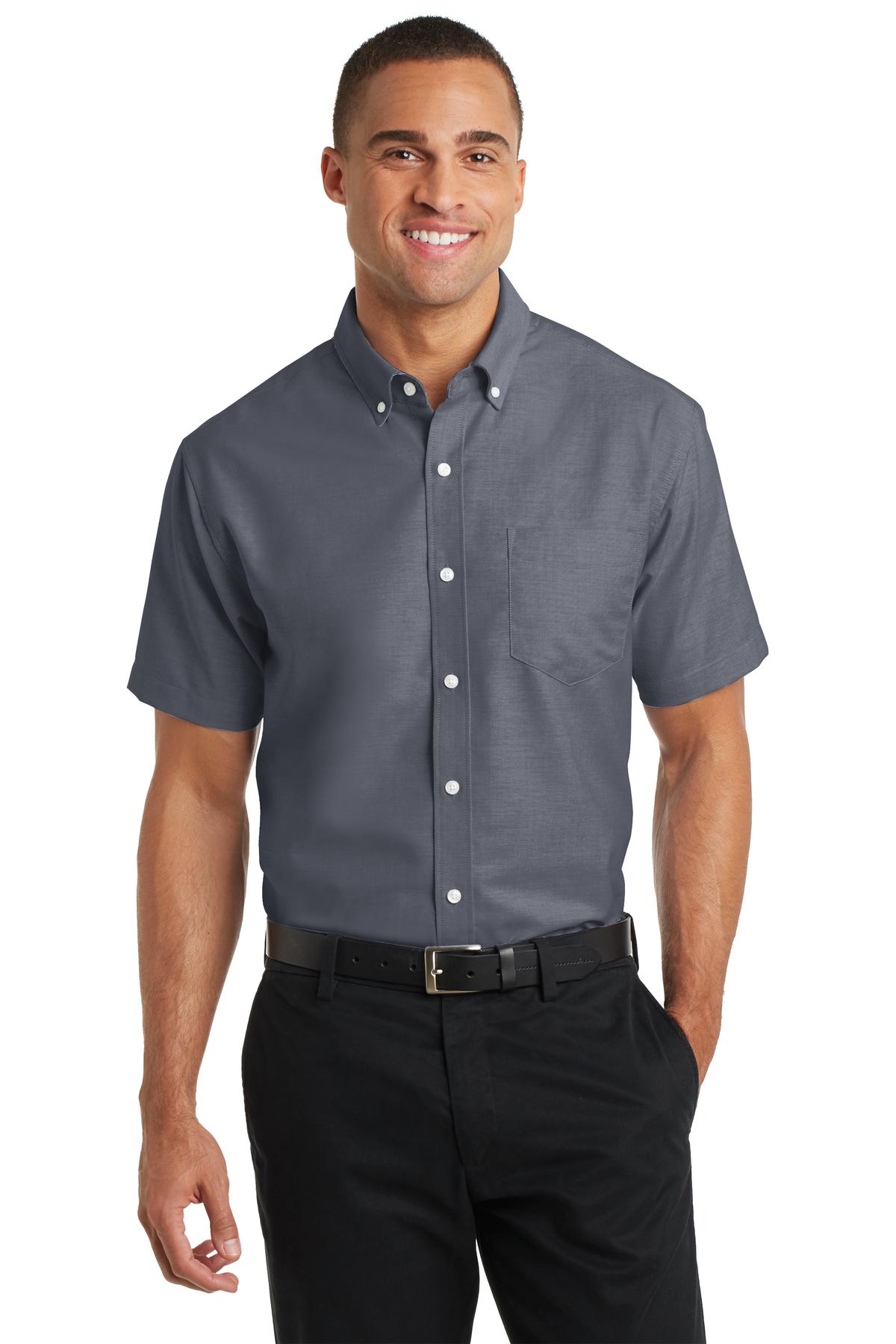 Front View of Black Port Authority Short Sleeve SuperPro Oxford Shirt. S659