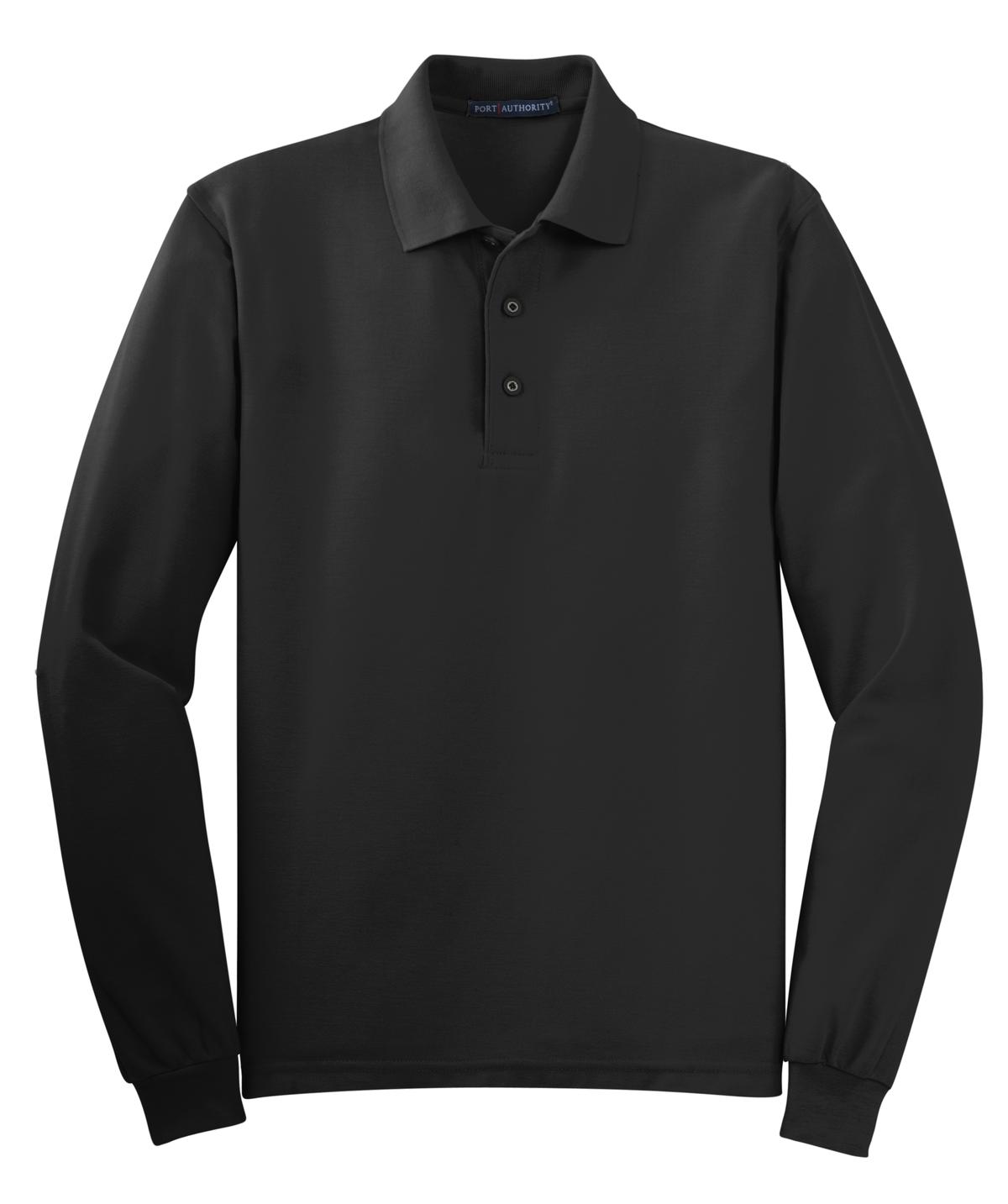 Front View of Black Port Authority Silk Touch Long Sleeve Polo. K500LS