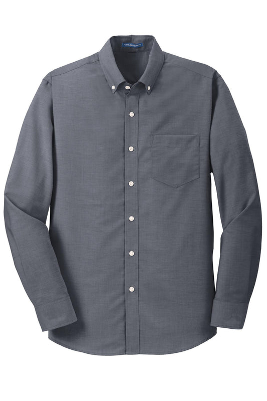 Front View of Black Port Authority SuperPro Oxford Shirt. S658