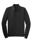 Front View of Black Port Authority Tall Silk Touch Long Sleeve Polo. TLK500LS