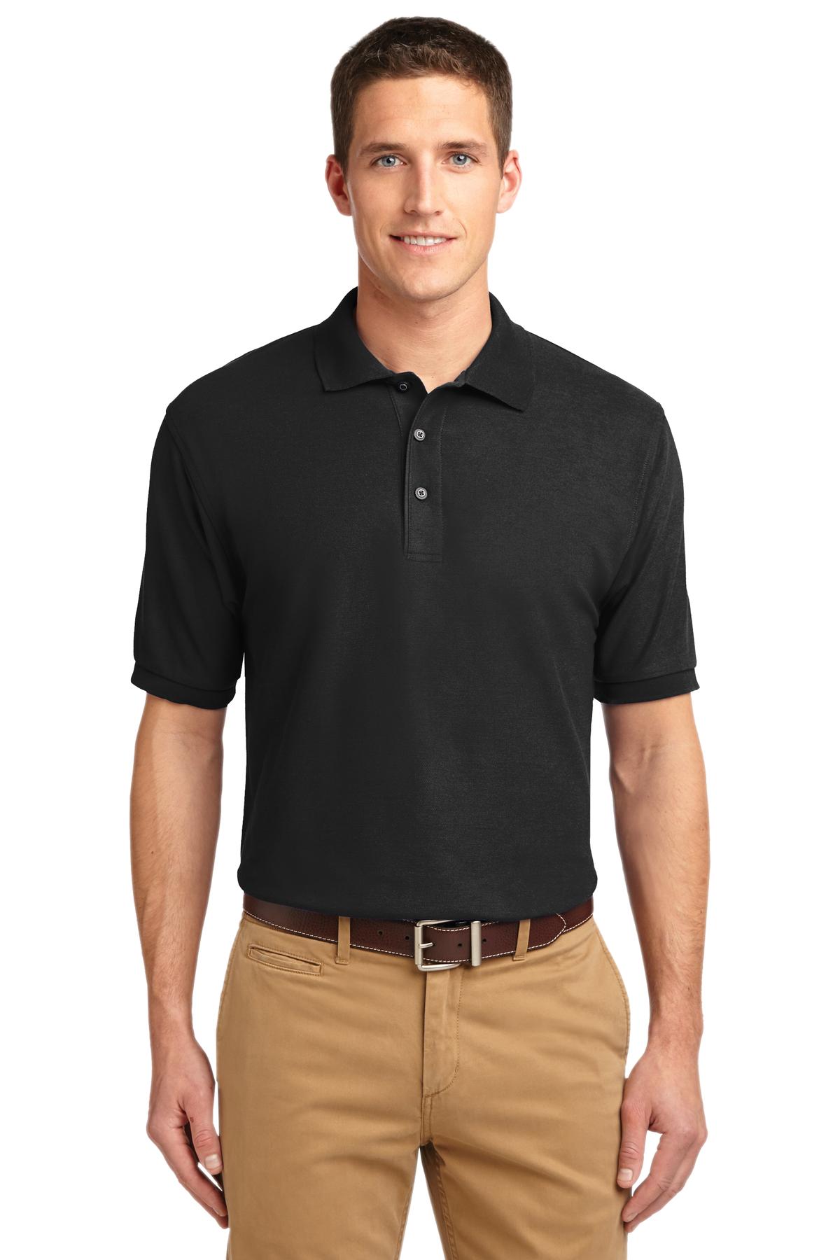 Front View of Black Port Authority Tall Silk Touch Polo. TLK500