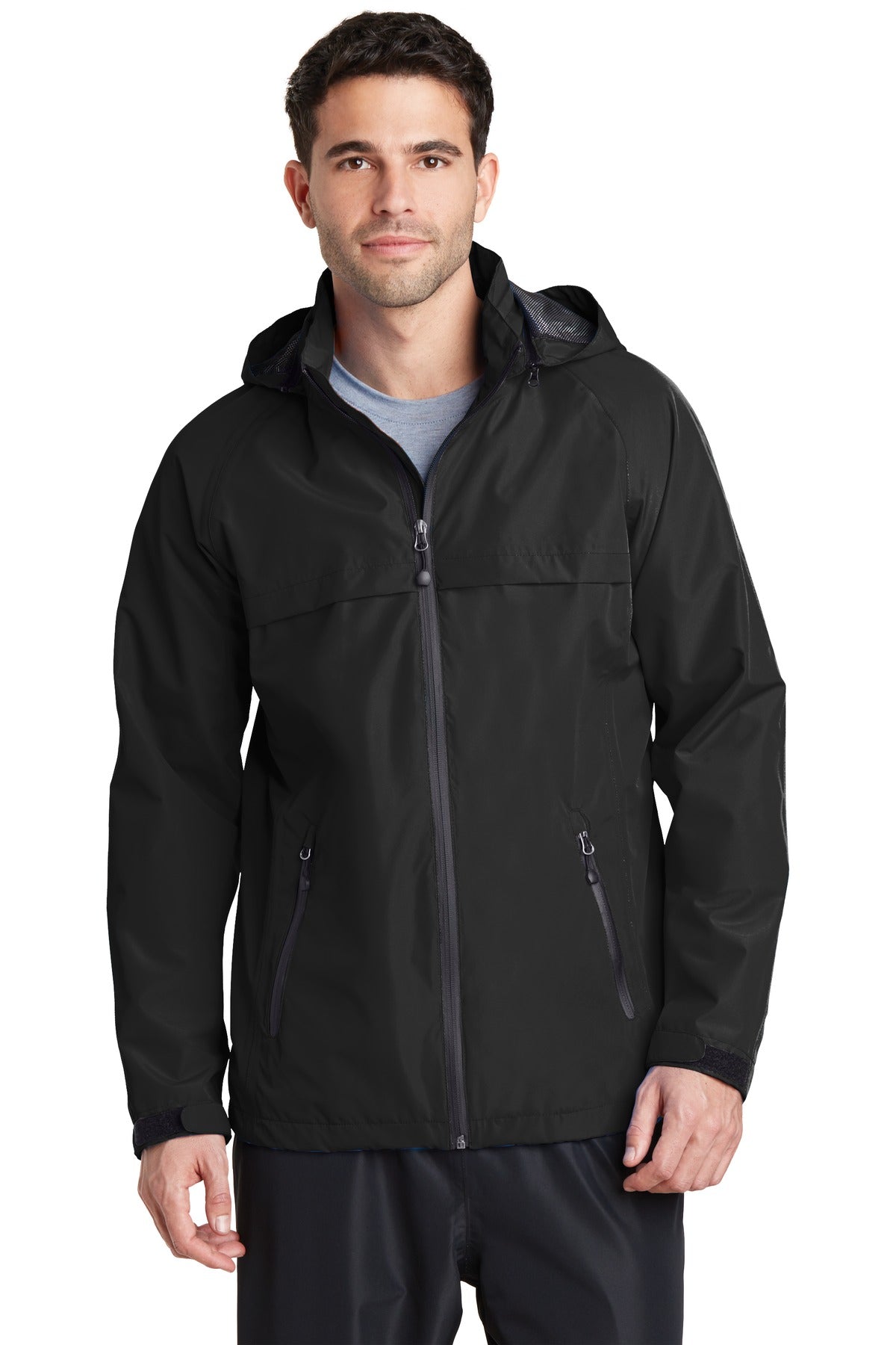 Front View of Black Port Authority Torrent Waterproof Jacket. J333