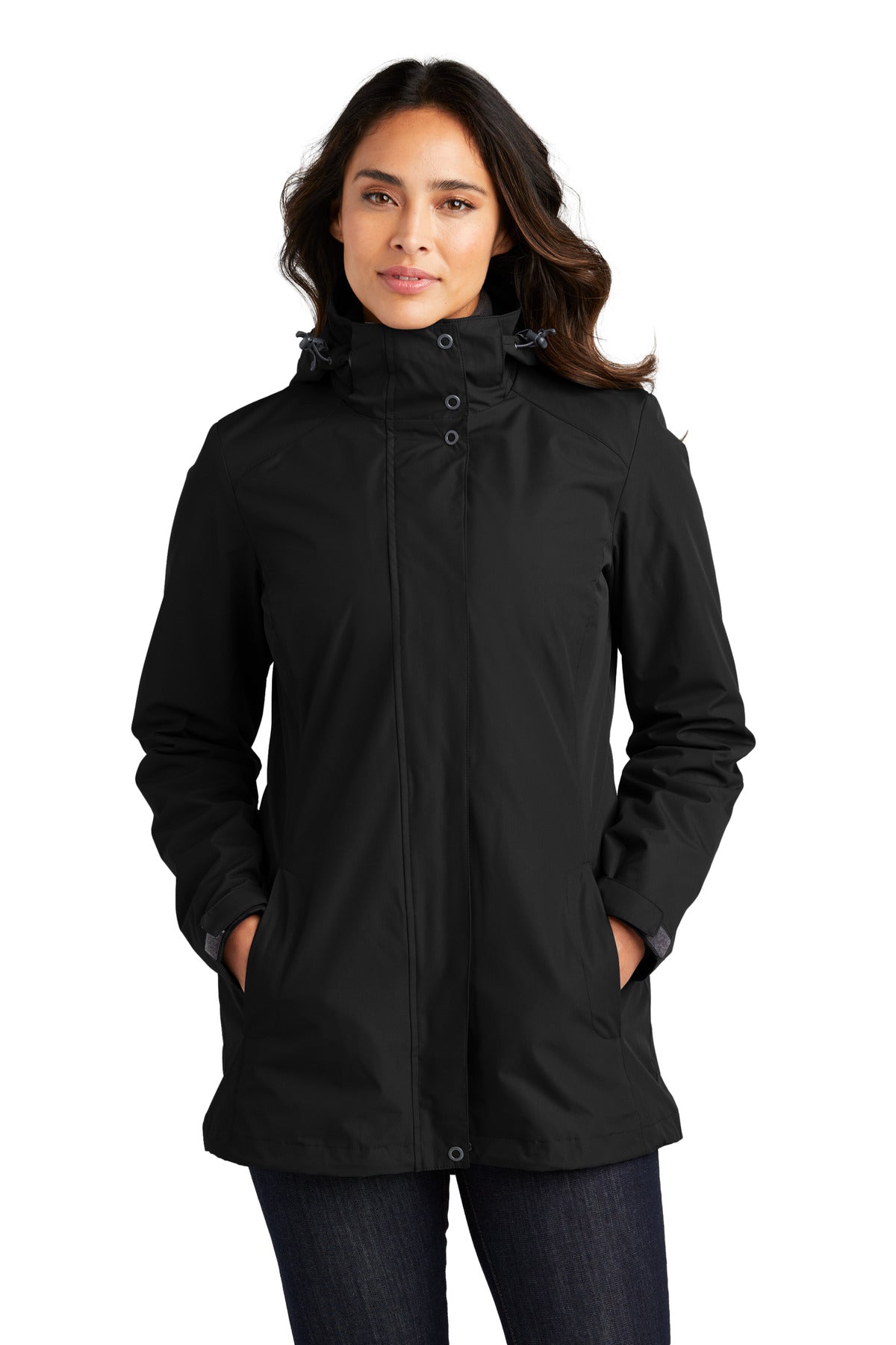 Front View of Black Port Authority Women's All-Weather 3-in-1 Jacket L123