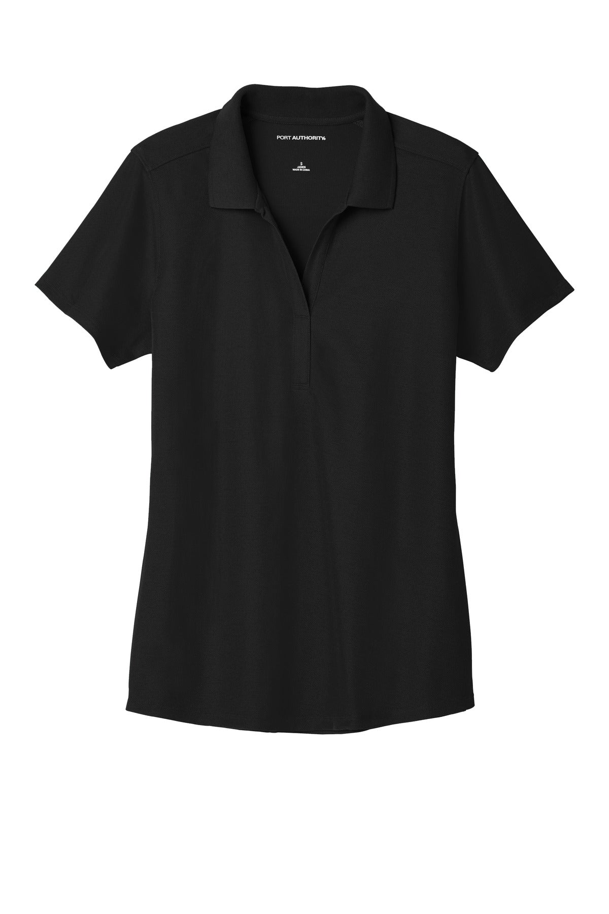 Front View of Black Port Authority Women's EZPerformance Pique Polo. LK600