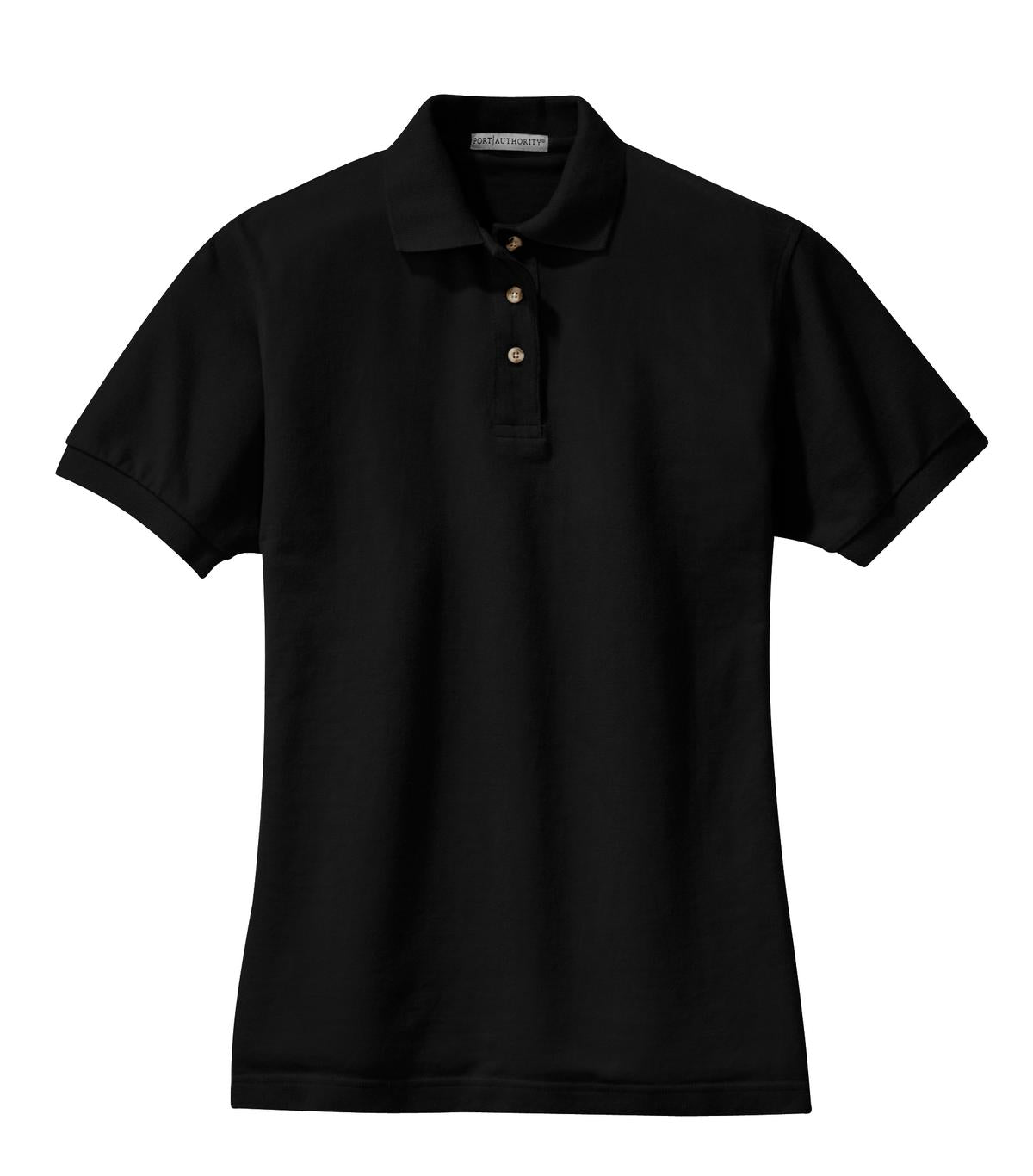 Front View of Black Port Authority Women's Heavyweight Cotton Pique Polo. L420