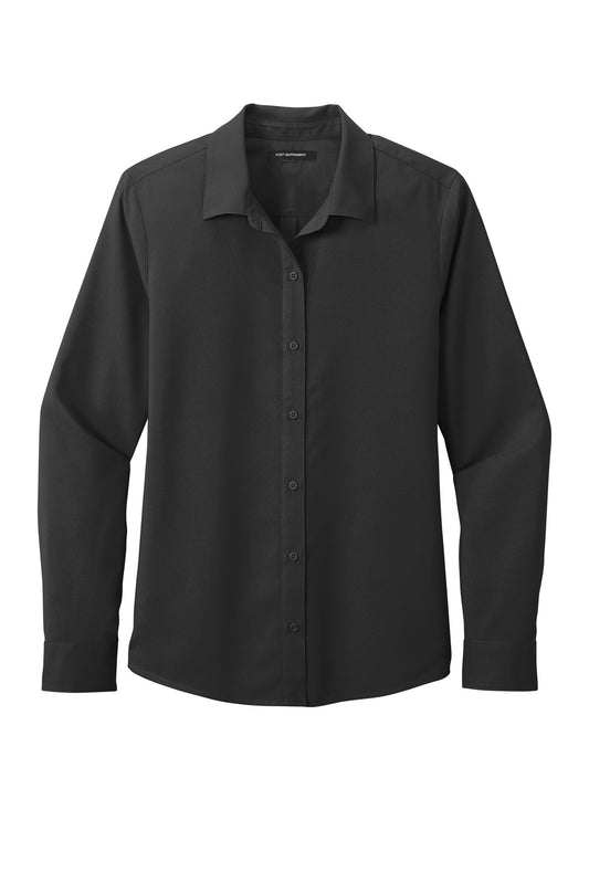 Front View of Black Port Authority Women's Long Sleeve Performance Staff Shirt LW401