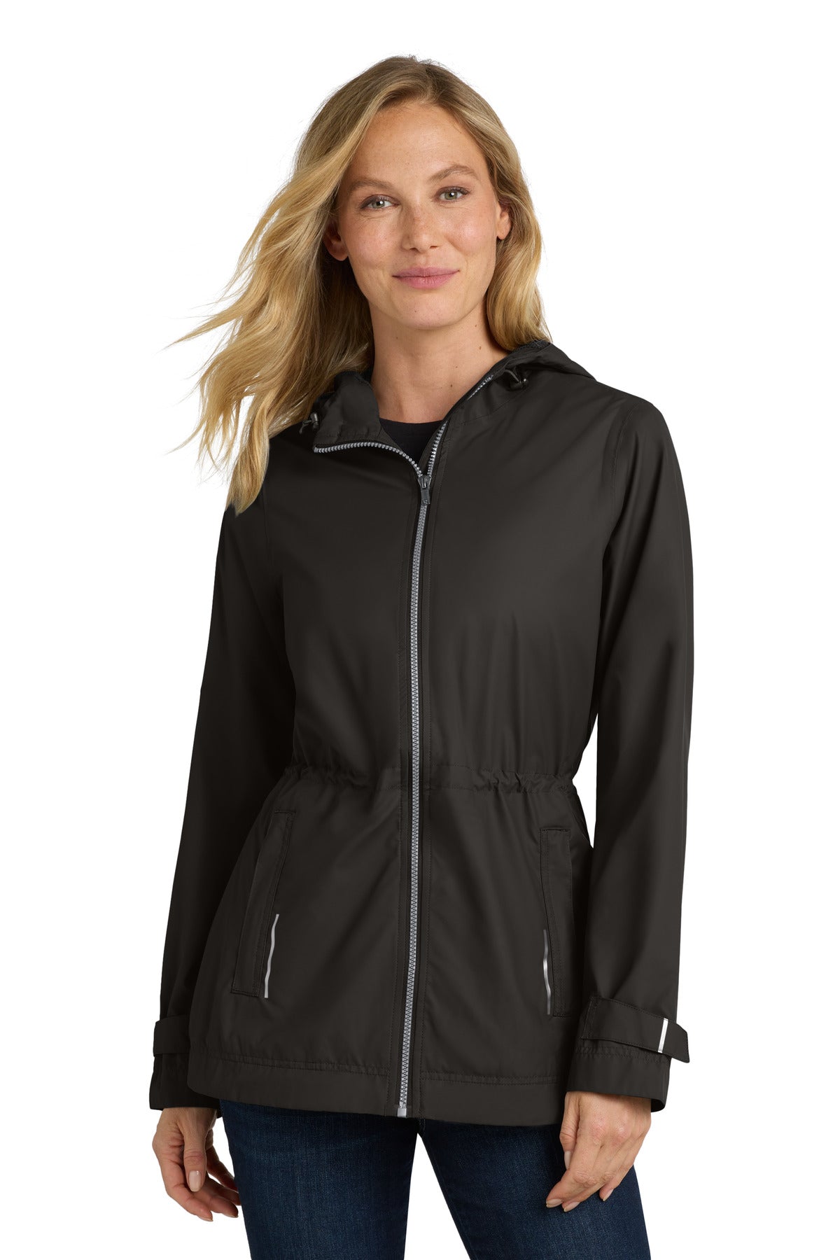 Front View of Black Port Authority Women's Northwest Slicker. L7710