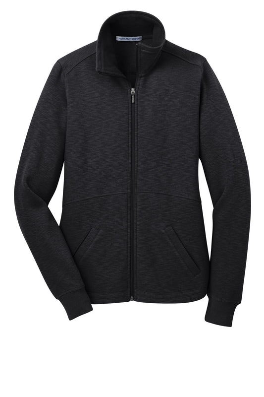 Front View of Black Port Authority Women's Slub Fleece Full-Zip Jacket. L293