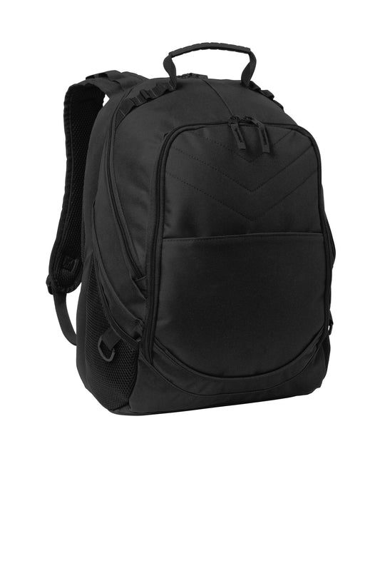 Front View of Black Port Authority Xcape Computer Backpack. BG100