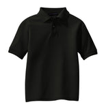Front View of Black Port Authority Youth Silk Touch Polo. Y500