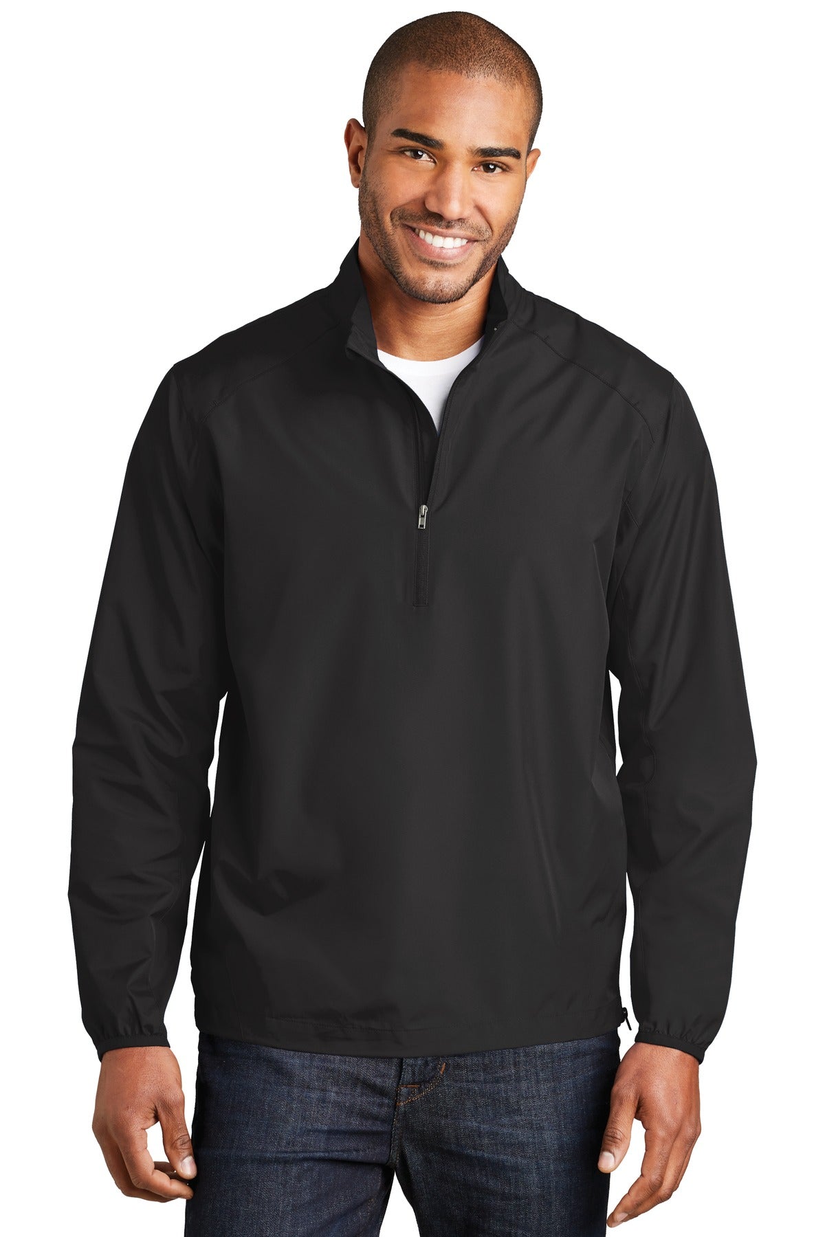 Front View of Black Port Authority Zephyr 1/2-Zip Pullover. J343