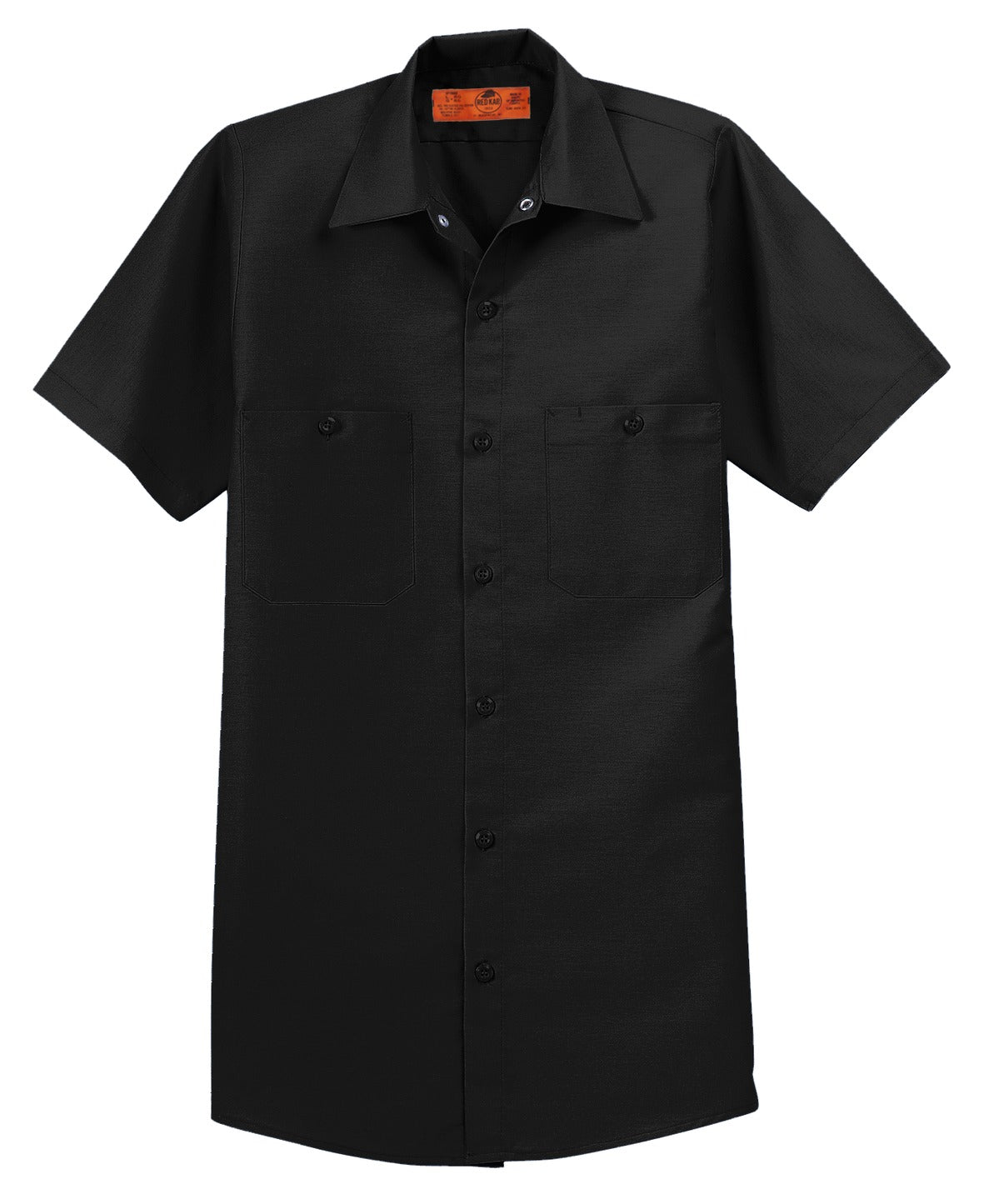 Front View of Black Red Kap Long Size, Short Sleeve Industrial Work Shirt. SP24LONG