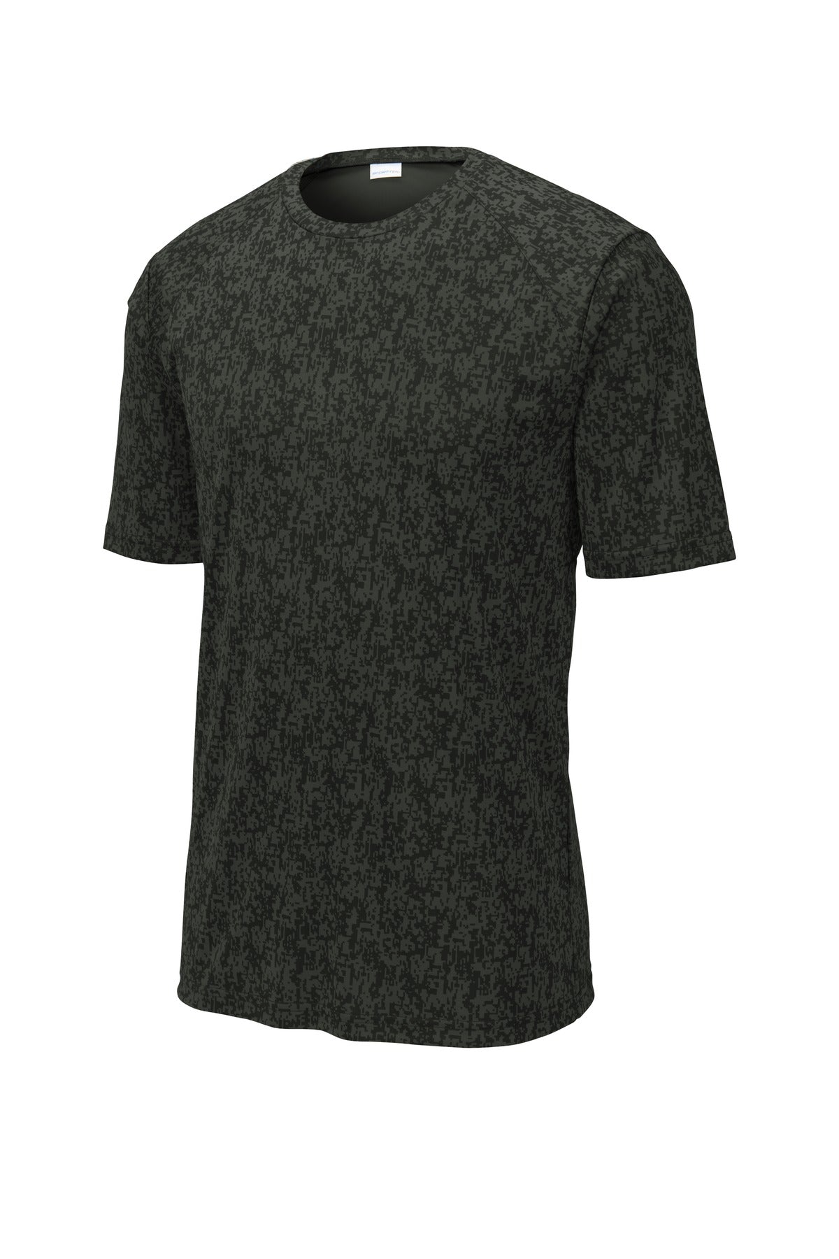 Front View of Black Sport-Tek Digi Camo Tee. ST460