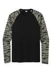 Front View of Black Sport-Tek Drift Camo Colorblock Long Sleeve Tee ST376LS