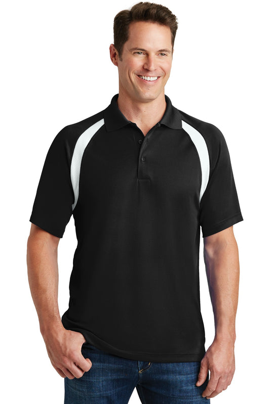 Front View of Black Sport-Tek Dry Zone Colorblock Raglan Polo. T476