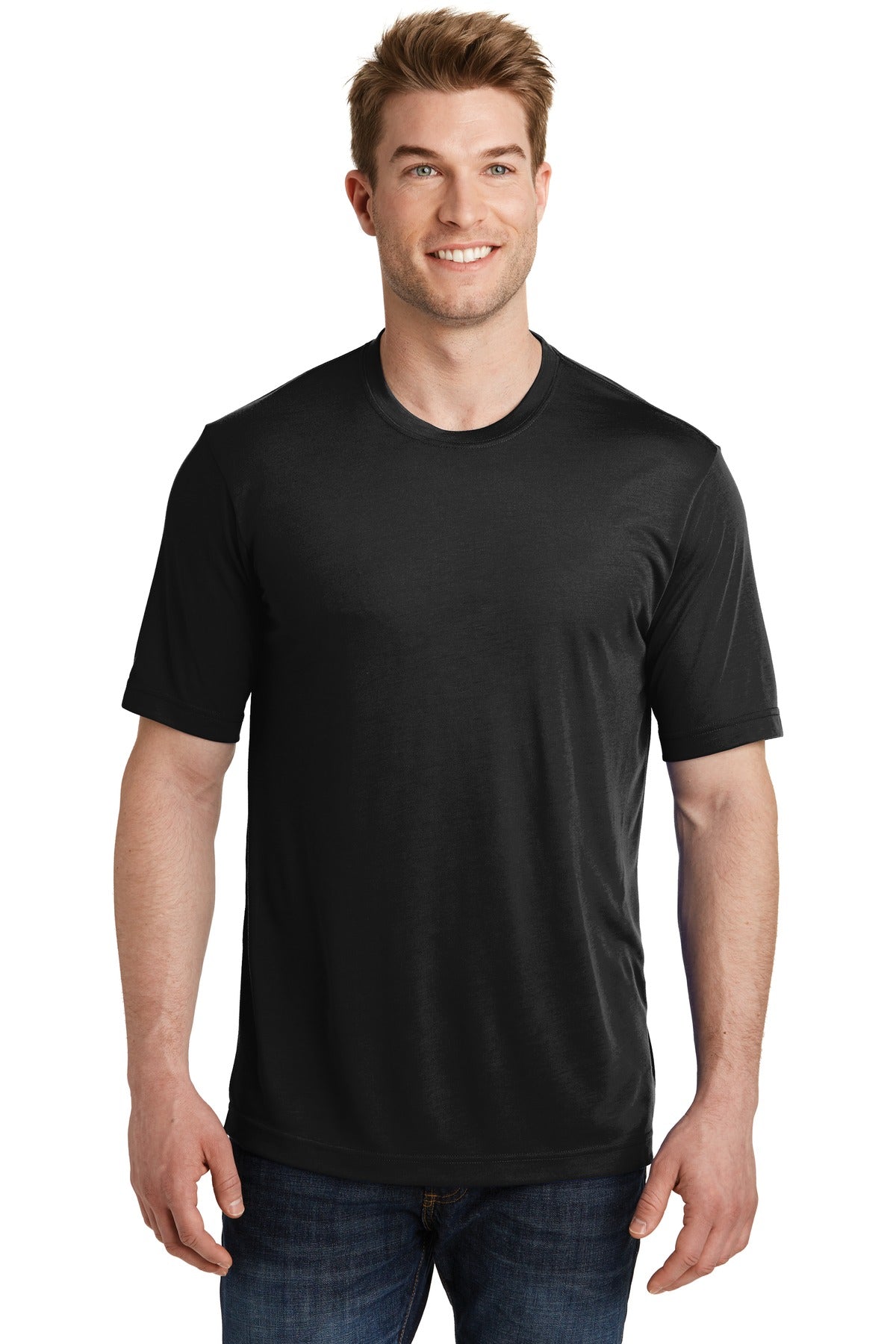 Front View of Black Sport-Tek PosiCharge Competitor Cotton Touch Tee. ST450