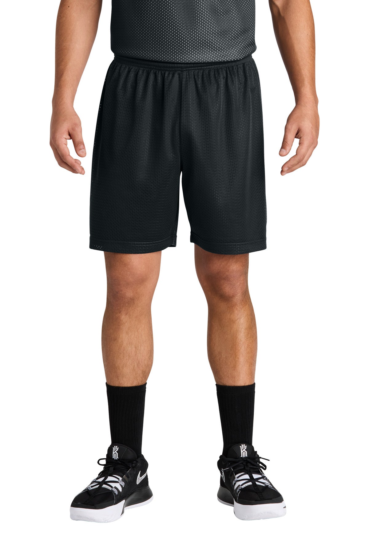 Front View of Black Sport-Tek PosiCharge Mesh 7" Short ST5100