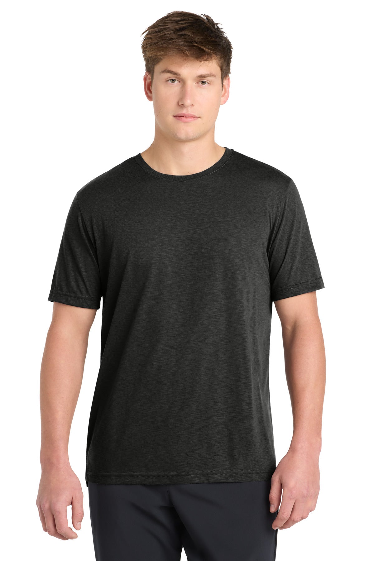 Front View of Black Sport-Tek PosiCharge Strive Tee. ST430