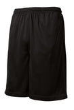 Front View of Black Sport-Tek PosiCharge Tough Mesh Pocket Short. ST312